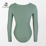 Monokini Verde Cuello en V Manga Larga
