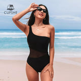 Monokini un Hombro Negro Con Malla