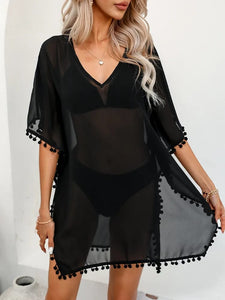 Salida Vestido Corto Negro con Pompones